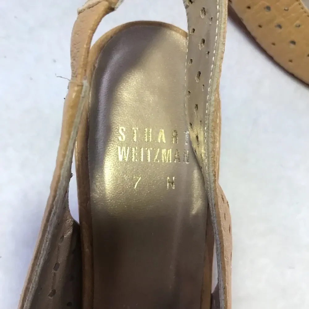 Stuart Weitzman tan leather cutouts peep toe wedges buckle detail 7 Spain - Picture 5 of 11
